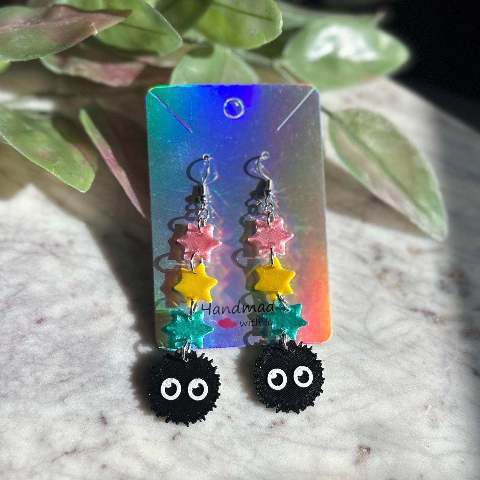 Anime Earrings, Ghibli Inspired earrings, Dearest neighbor 3d printed earrings, Soot Inspired earrings