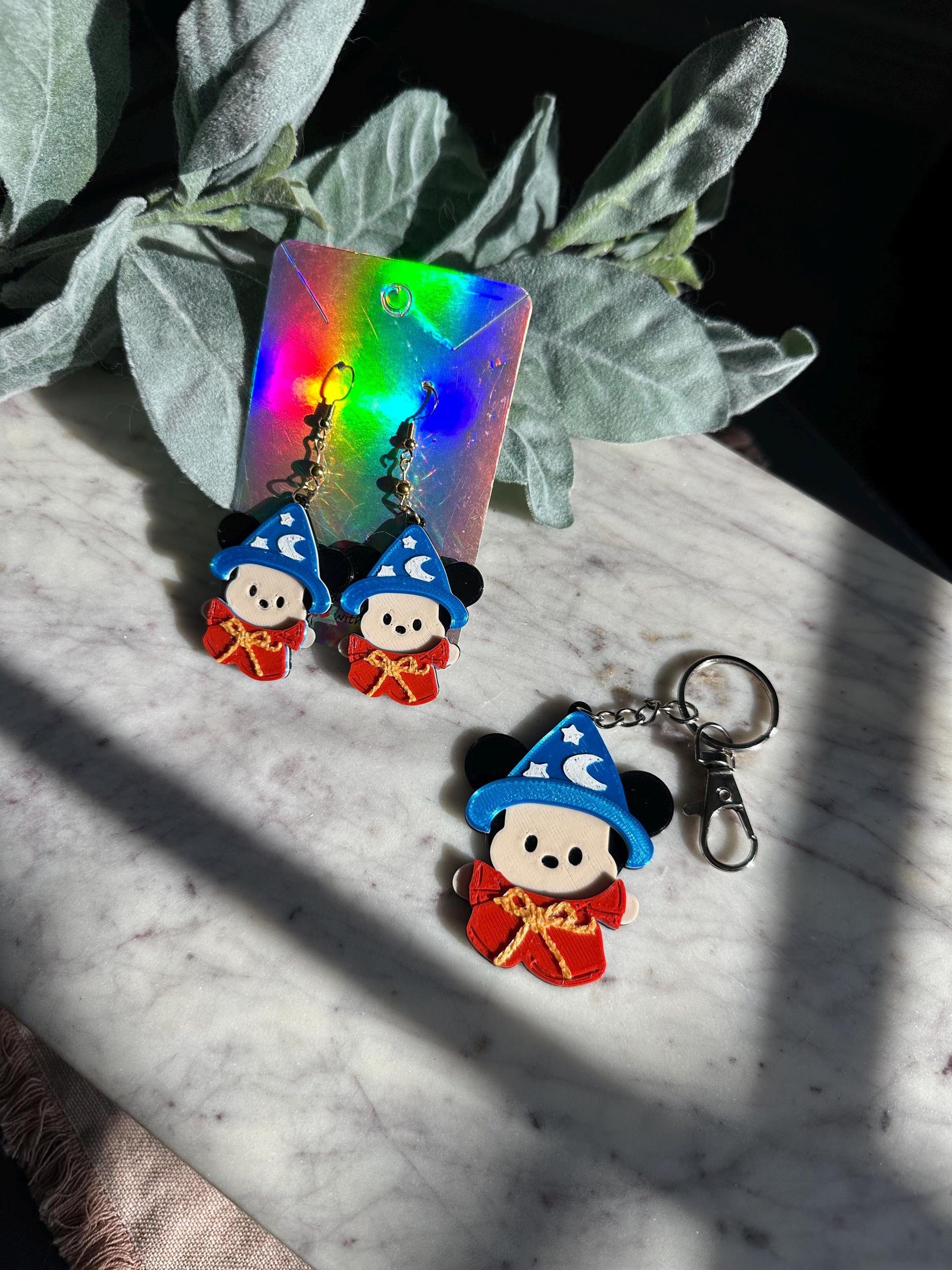 Fantasia Inspired Earrings: 3D Printed Sorcerer Mickey, Minnie Mouse