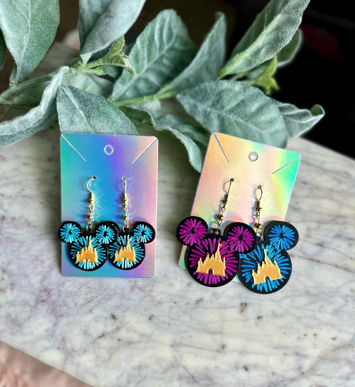 Disneyland 70th Inspired earrings - Disneyland 70th castle earrings - Disney D - Fireworks earrings - Disneyland 70th Celebration