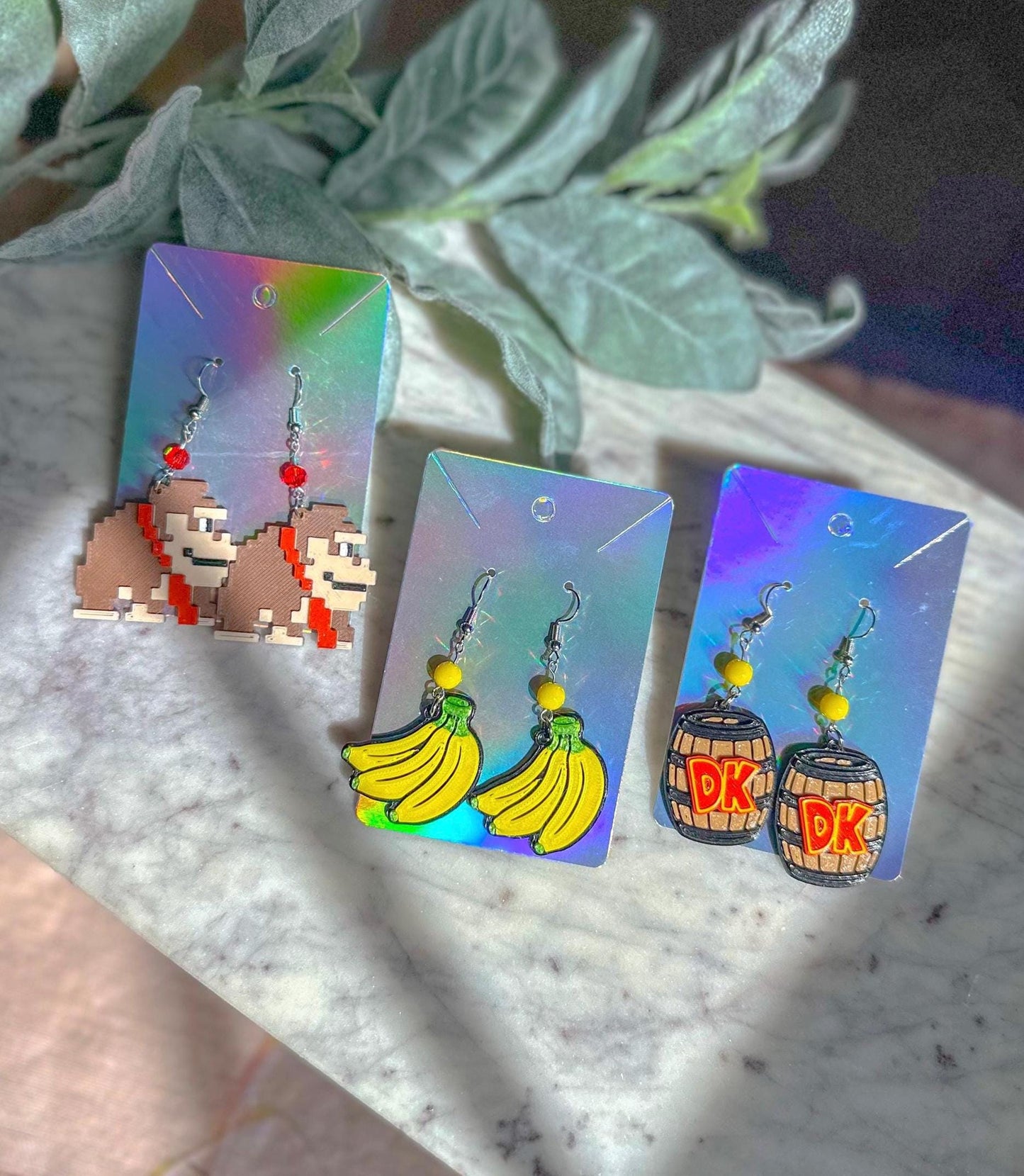 Donkey Kong Inspired Earrings - 3D printed Donkey Kong Country - Banana earrings DK Barrel - Epic Universe earrings