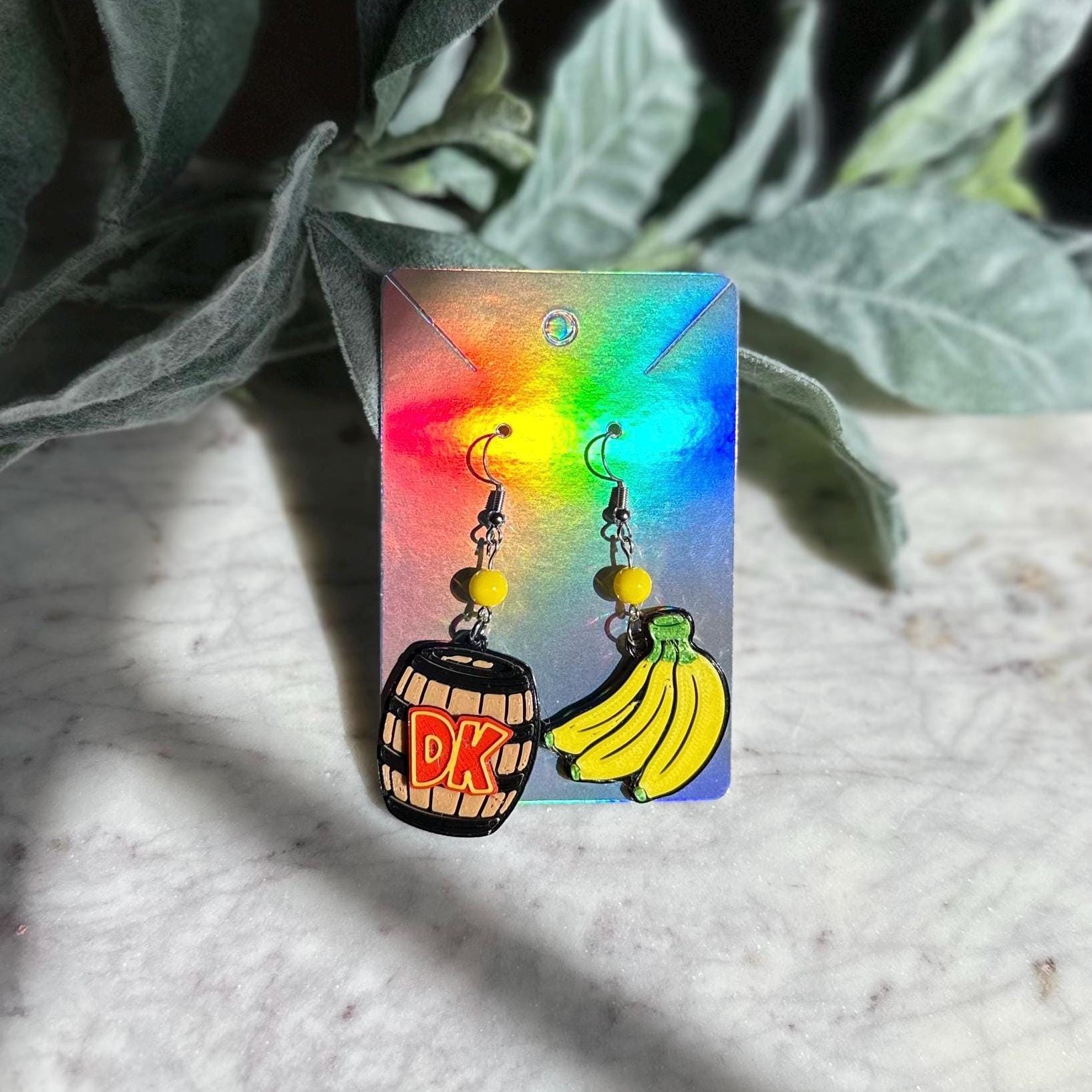 Donkey Kong Inspired Earrings - 3D printed Donkey Kong Country - Banana earrings DK Barrel - Epic Universe earrings