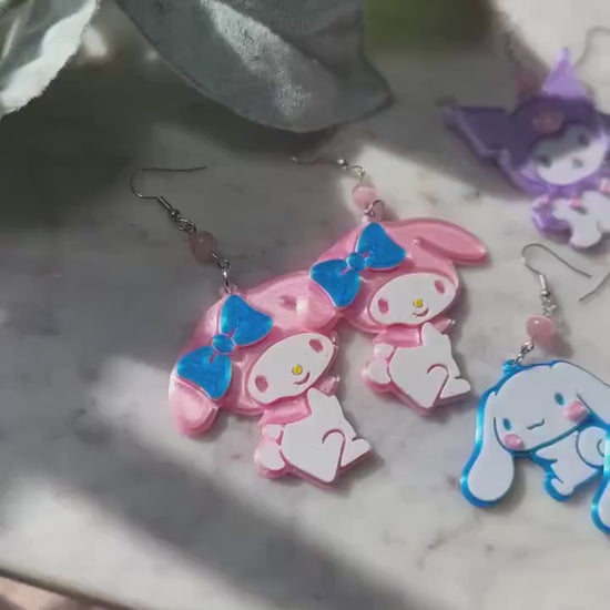 Kawaii Earrings - Sanrio Inspired earrings - Hello kitty earrings Cinnamoroll Earrings, kawaii inspired - cute bunny kitty earrings