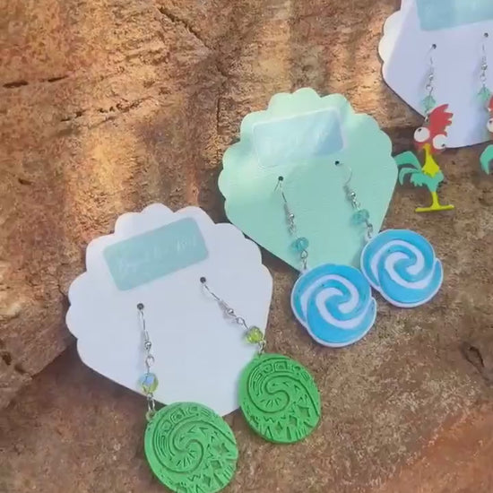 3D Printed Moana inspired earrings - Pua earrings - Hei Hei - Heart of Te Fiti earrings - Moana Water symbol - Journey of the water