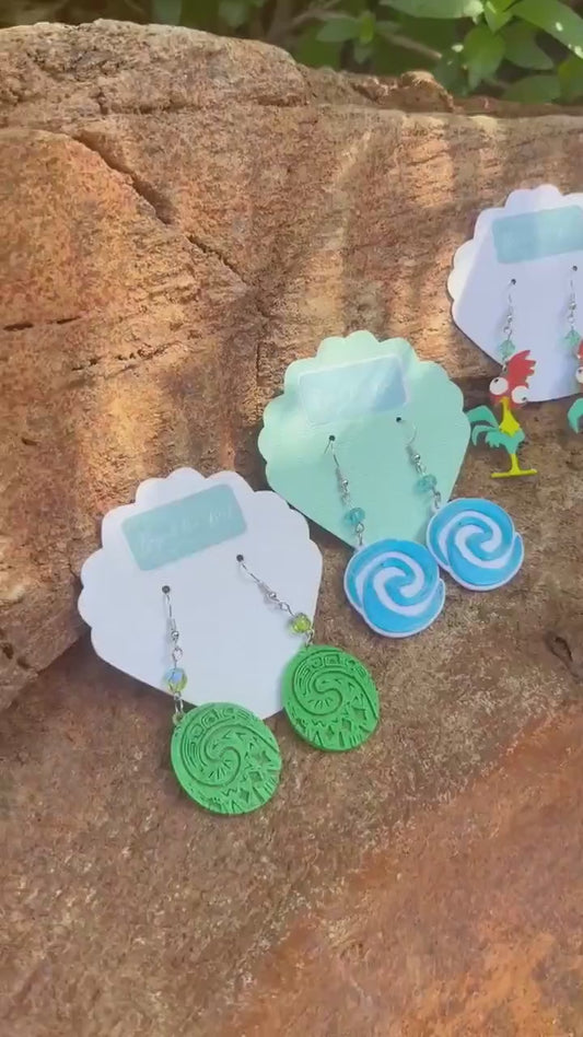 3D Printed Moana inspired earrings - Pua earrings - Hei Hei - Heart of Te Fiti earrings - Moana Water symbol - Journey of the water