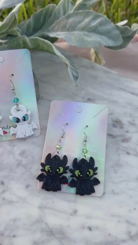 3D Printed Dragon Earrings: Toothless & Lightfury, Nickel-Free