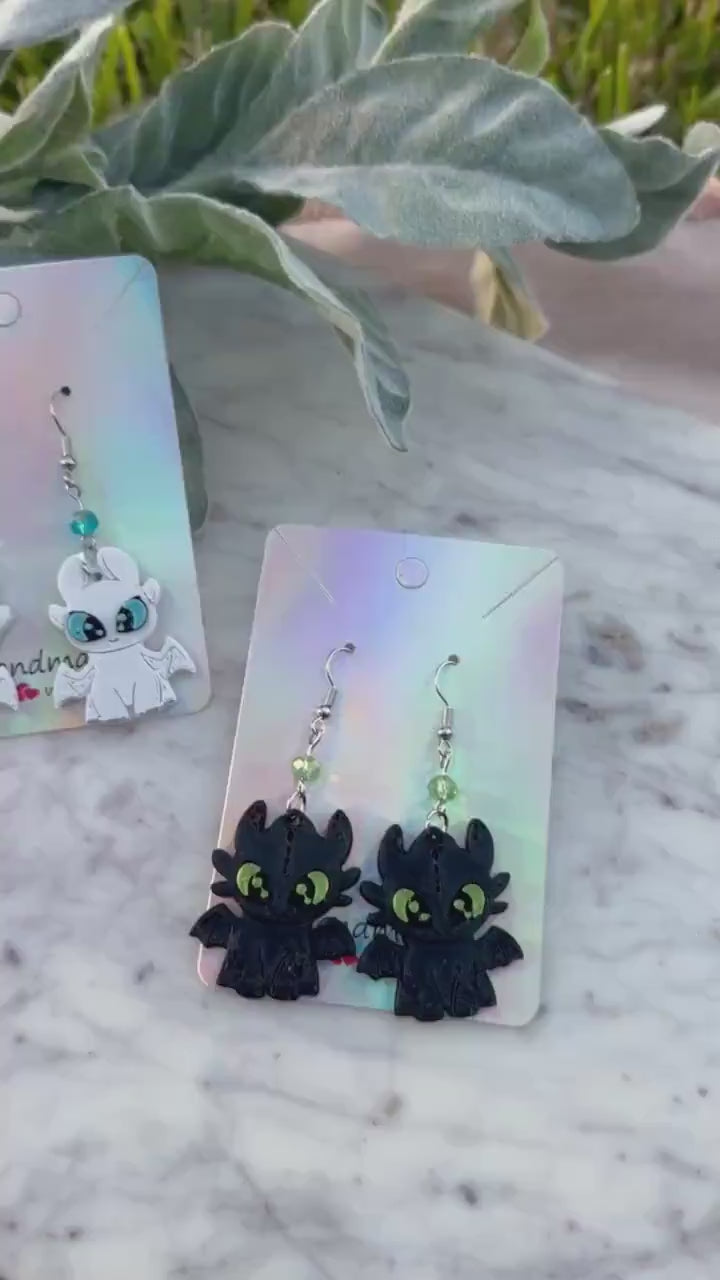 3D Printed Dragon Earrings: Toothless & Lightfury, Nickel-Free
