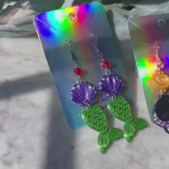 Mermaid Earrings, Seashell Earrings, 3D Printed Mermaid earrings, Ariel Inspired Earrings, Ursula inspired earrings - Tentacle earrings