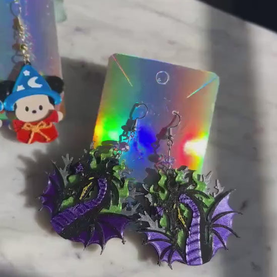 Fantasmic Inspired Earrings - 3D printed Maleficent earrings Maleficent Dragon earrings - Mistress of Evil Disney villains Sleeping Beauty
