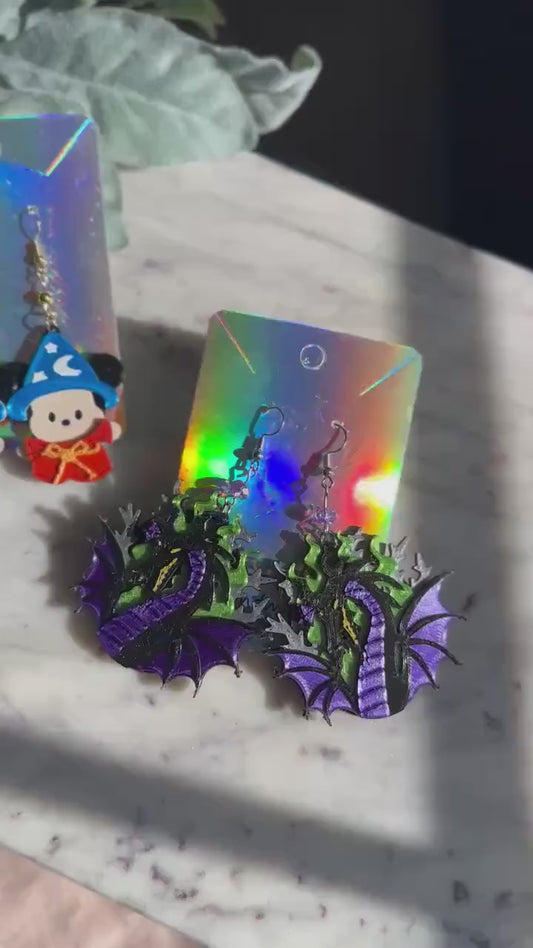 Fantasmic Inspired Earrings - 3D printed Maleficent earrings Maleficent Dragon earrings - Mistress of Evil Disney villains Sleeping Beauty