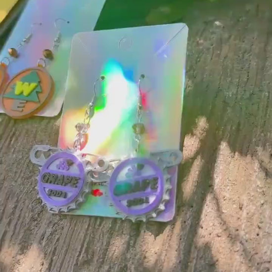 3D Printed Up Earrings - Wilderness Explorer Badge - Grape Soda pin earrings - Carl & Ellie earrings - Pixar fest