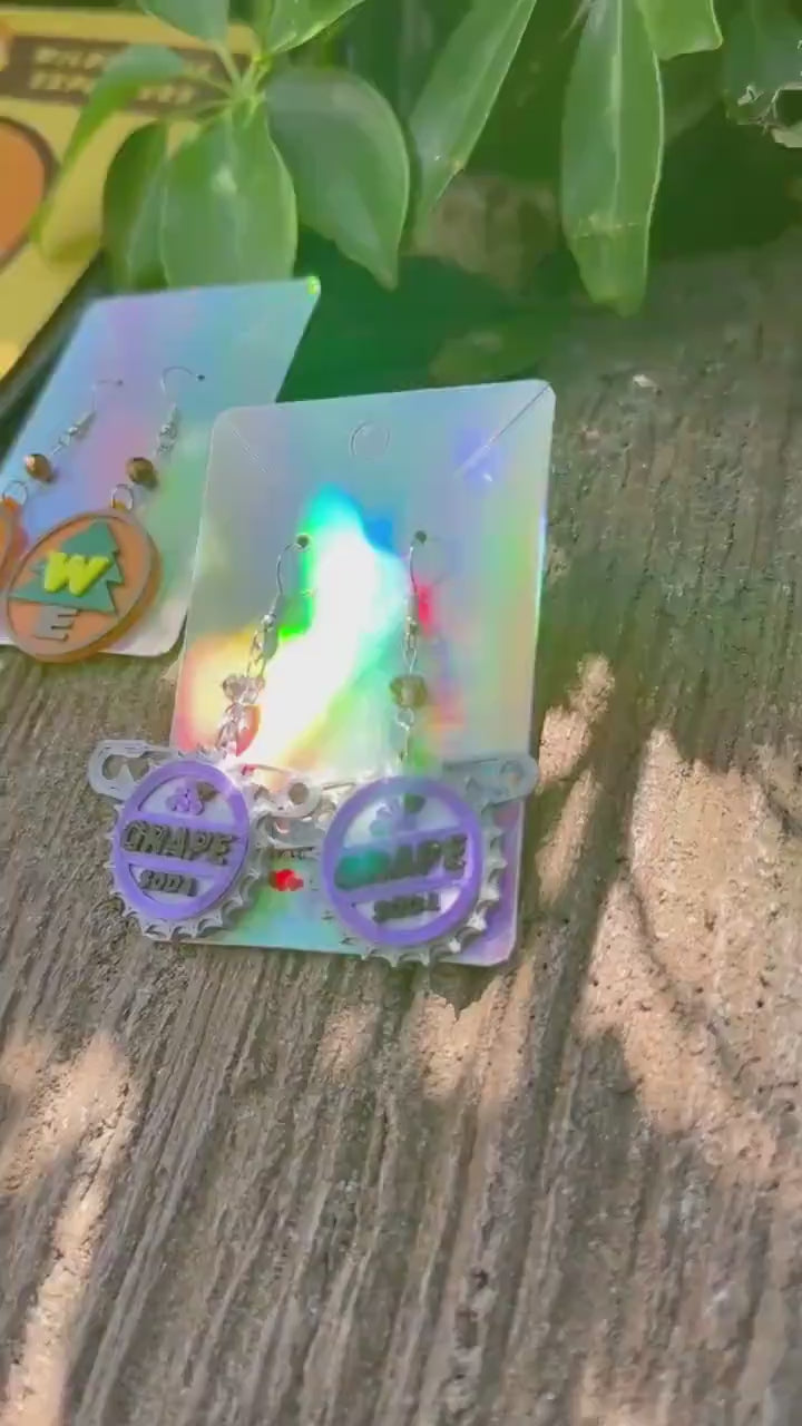 3D Printed Up Earrings - Wilderness Explorer Badge - Grape Soda pin earrings - Carl & Ellie earrings - Pixar fest