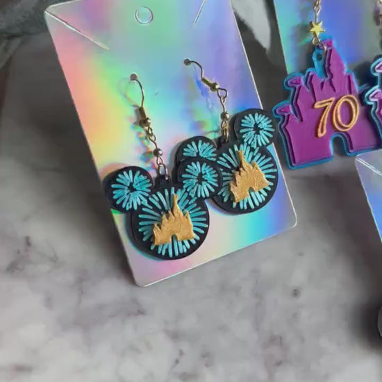 Disneyland 70th Inspired earrings - Disneyland 70th castle earrings - Disney D - Fireworks earrings - Disneyland 70th Celebration