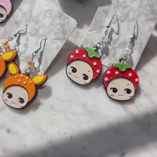 Sonny Angel Inspired Earrings: 3D Printed Kawaii Bunny, Deer, Strawberry