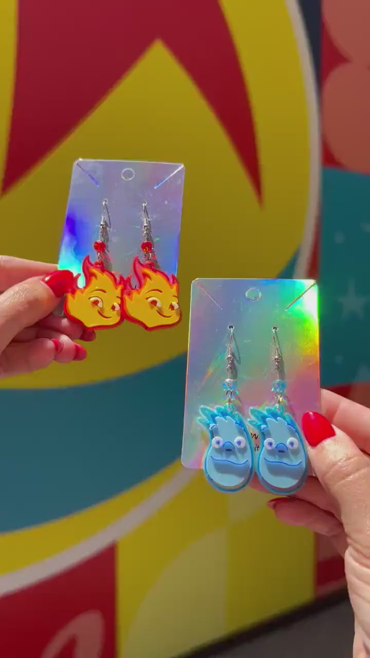 3D Elemental Inspired Earrings - Wade & Ember Earrings - Pixar Fest - Elemental earrings - Fire girl - Water Boy - Wade Ripple Ember Lumen