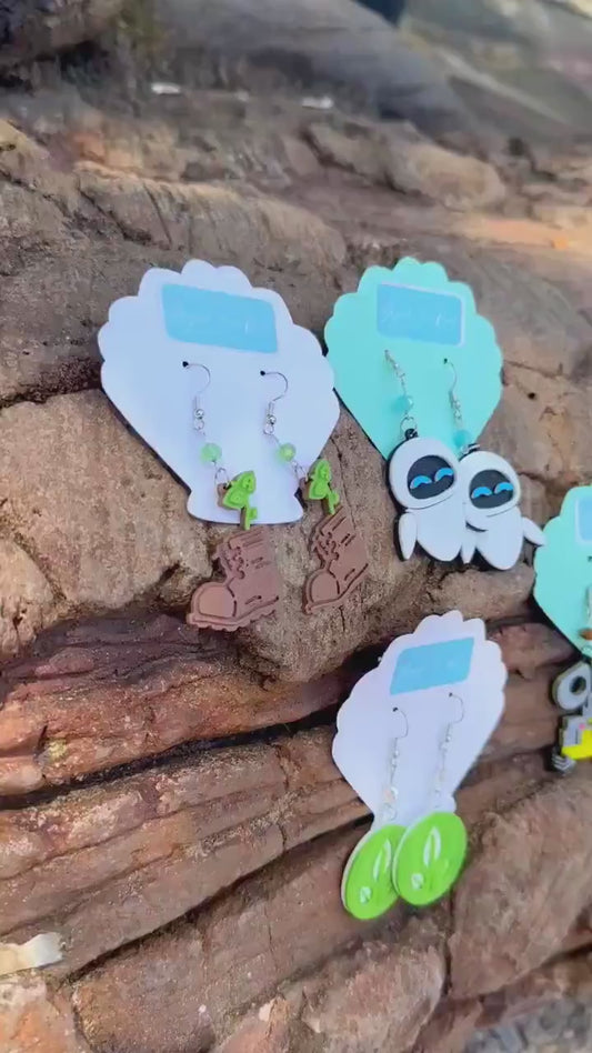 WALL•E Inspired earrings - 3D printed EVE earrings - WALL-E Plant earrings - Wall-e Directive Plant earrings - Animal Kingdom Earth Day